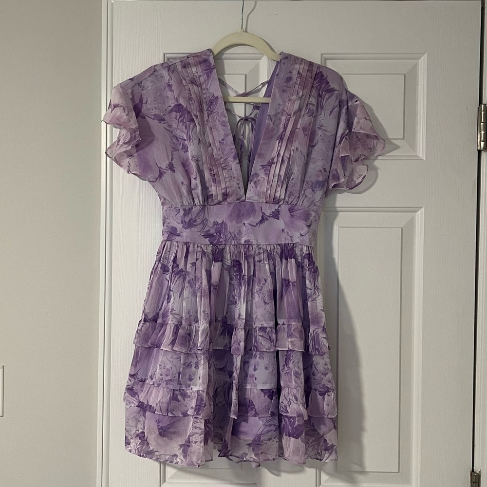 Fashion Nova Lavender Floral Ruffle Mini Dress
